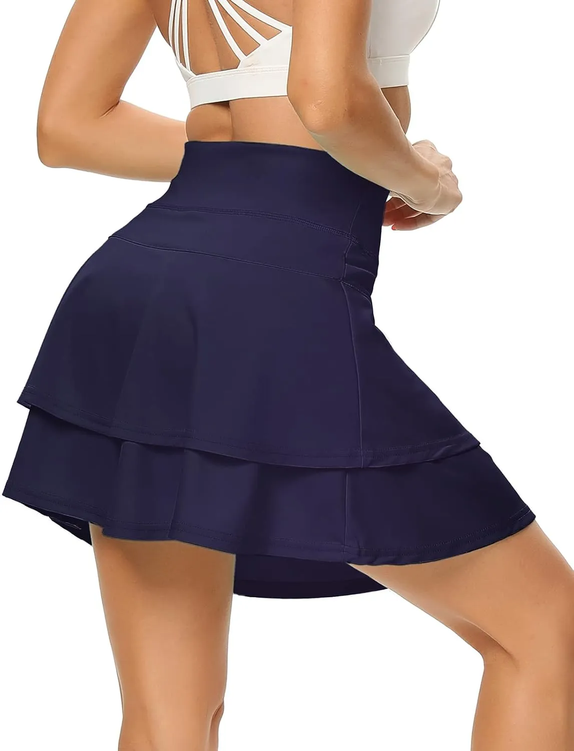 WOWENY Women's Athletic Pleated Tennis Skirt Ladies Active Layered Skort with Pocket Running Golf Skirt with Ruffle