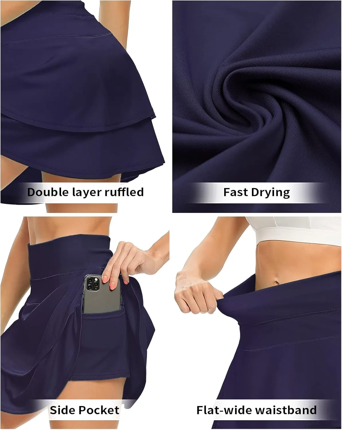 WOWENY Women's Athletic Pleated Tennis Skirt Ladies Active Layered Skort with Pocket Running Golf Skirt with Ruffle