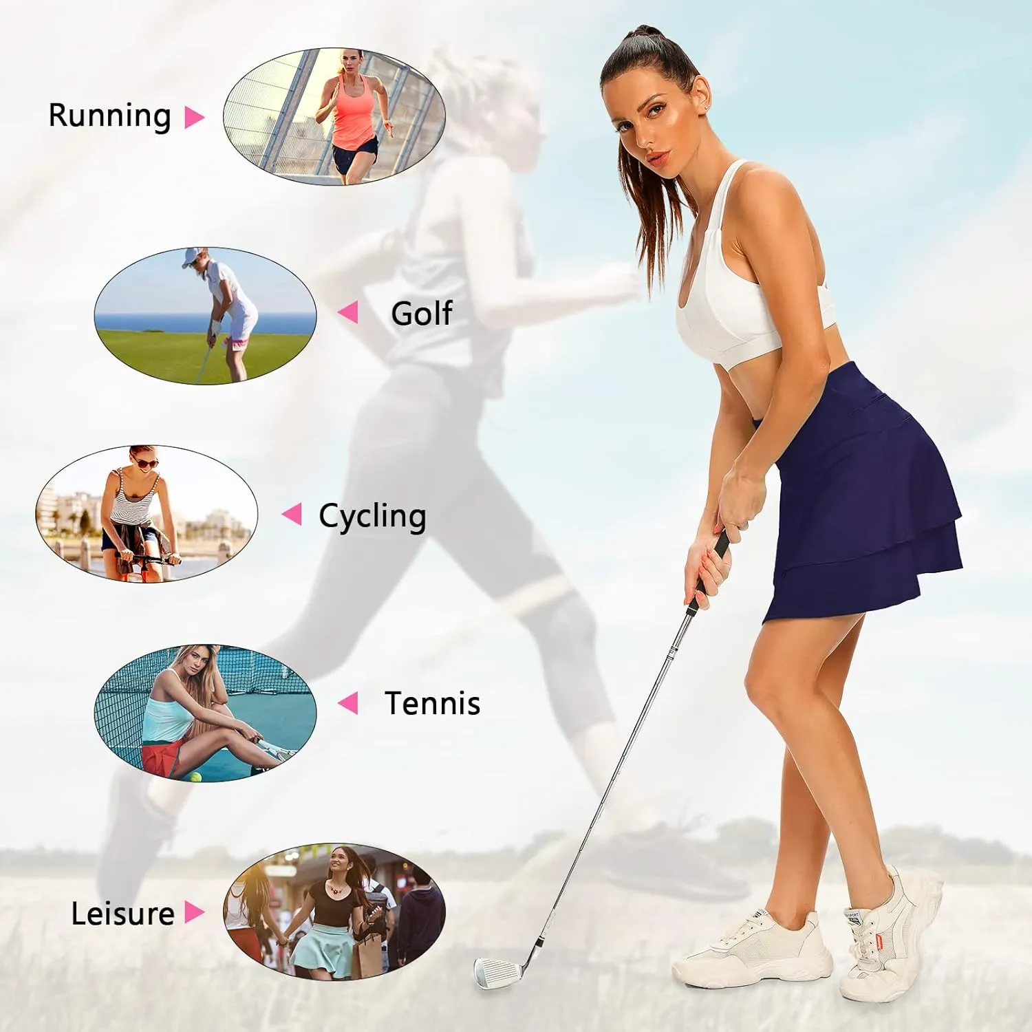 WOWENY Women's Athletic Pleated Tennis Skirt Ladies Active Layered Skort with Pocket Running Golf Skirt with Ruffle