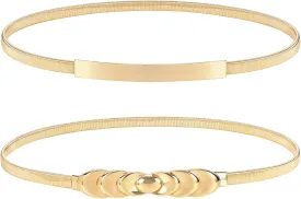 XZQTIVE Women Skinny Metal Chain Waist Belt Stretchy Saree Cinch Belt for Dress Gold Sliver