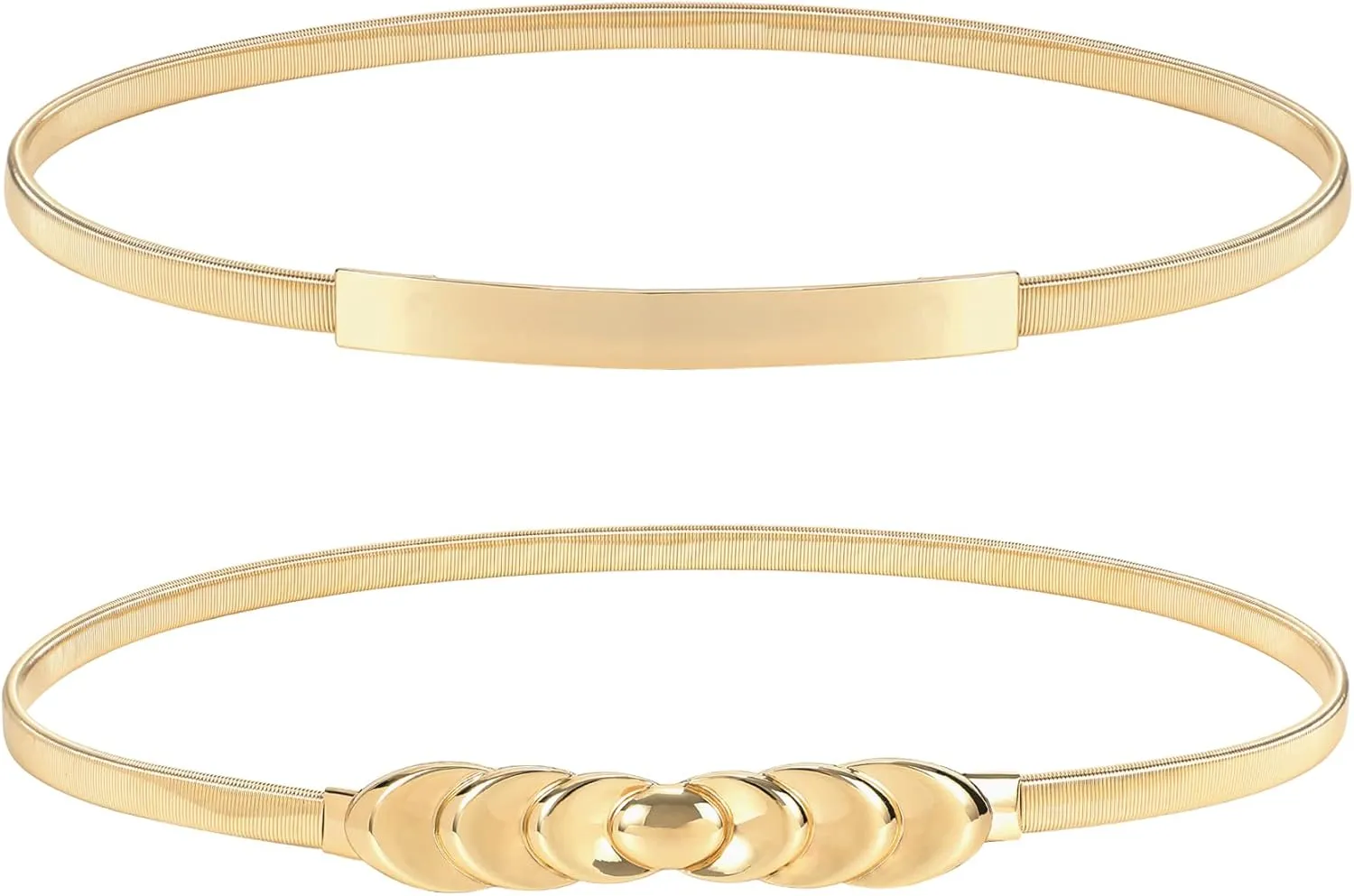XZQTIVE Women Skinny Metal Chain Waist Belt Stretchy Saree Cinch Belt for Dress Gold Sliver