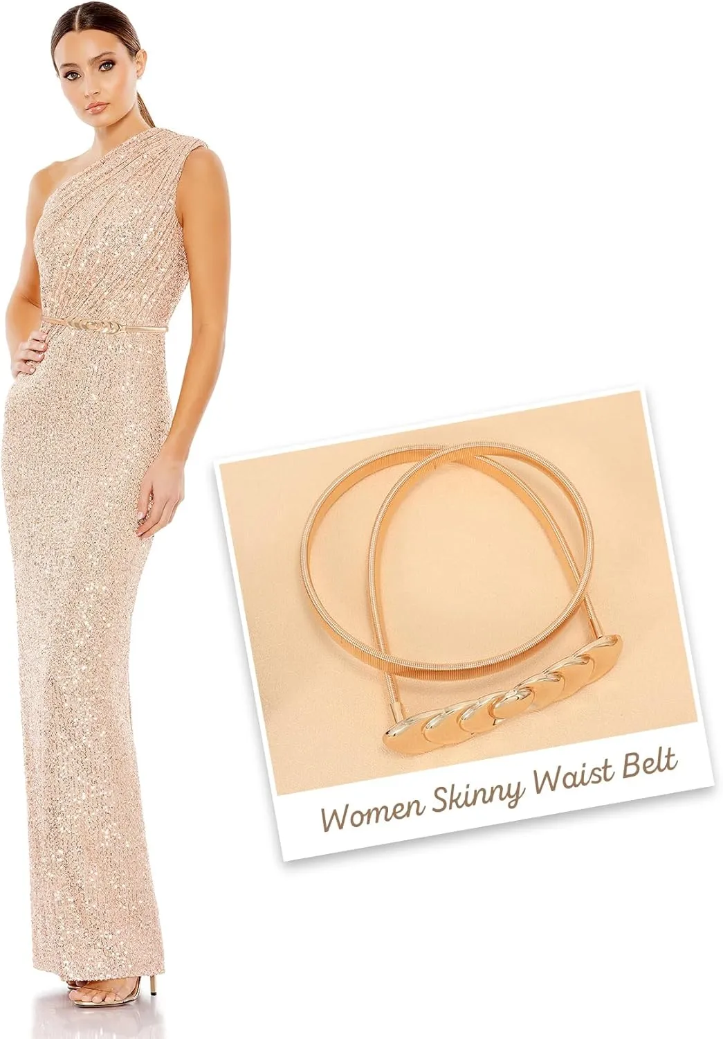 XZQTIVE Women Skinny Metal Chain Waist Belt Stretchy Saree Cinch Belt for Dress Gold Sliver
